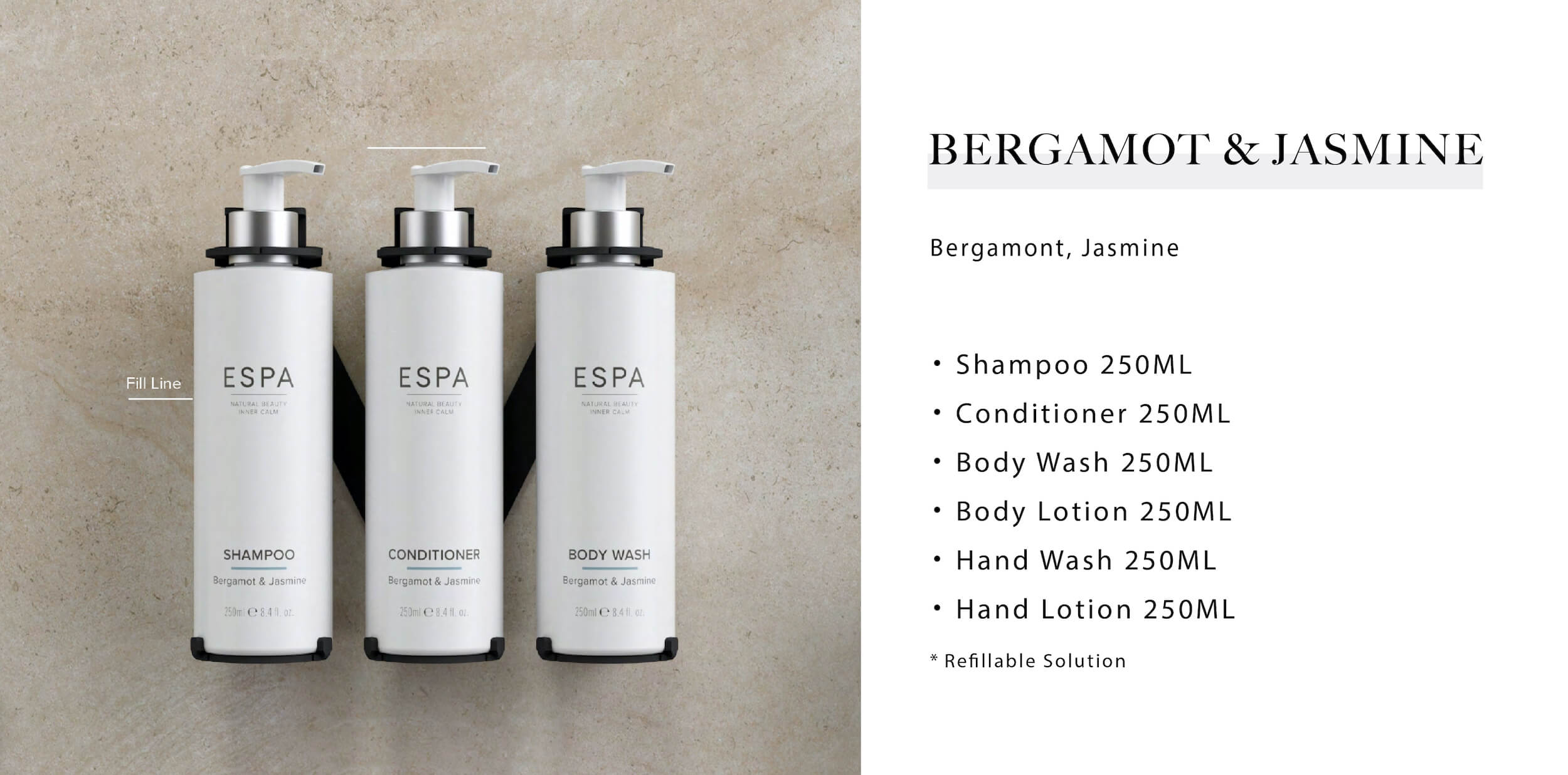 ESPA 飯店民宿沐浴用品Bergamot&Jasmine系列，由Sunlife飯店沐浴配品供應商提供